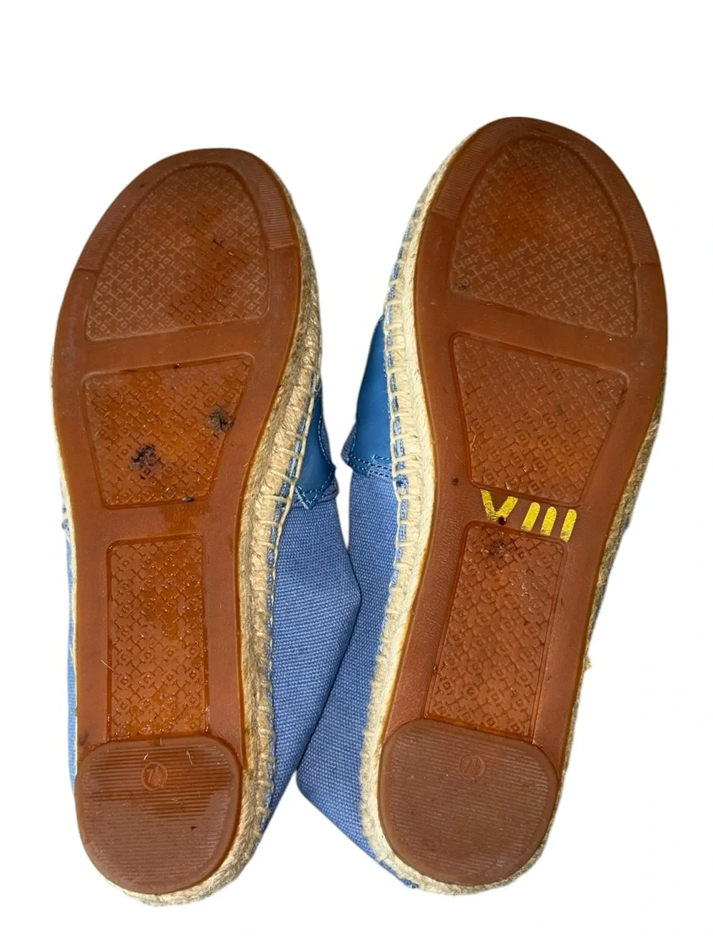 Tory Burch Lonnie Chambray Blue & Patent Leather Logo Flat Espadrilles - 7.5